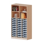 ErgoTray Regal, 3reihig, 5 OH, unten 30 flache Boxen, oben 2 EB, B/H/T 104,5x190x50cm 